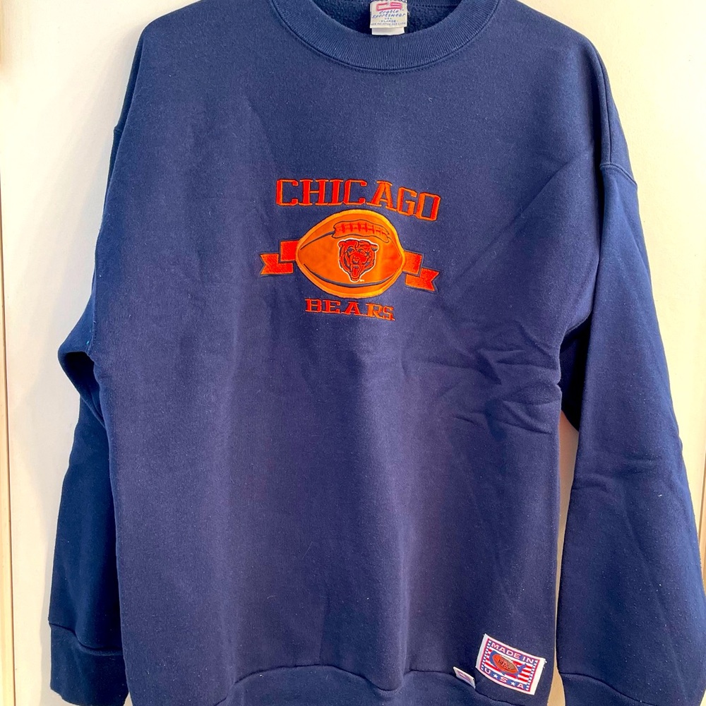 Vintage 80s Chicago Bears Football Blue Sweatshirt X Large CRABLE SPORTSWEAR USA - Picture 1 of 7